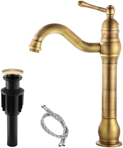 Antique Brass Tall Bathroom Faucet with Swivel