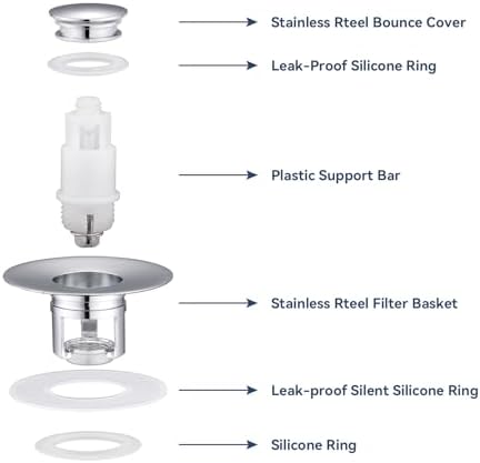 ADKADI 2-in-1 Bathroom Sink Stopper Chrome Silver