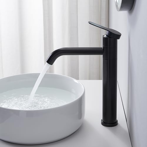 Comllen Tall Bathroom Faucet 360 Swivel Matte Black Vanity Sink