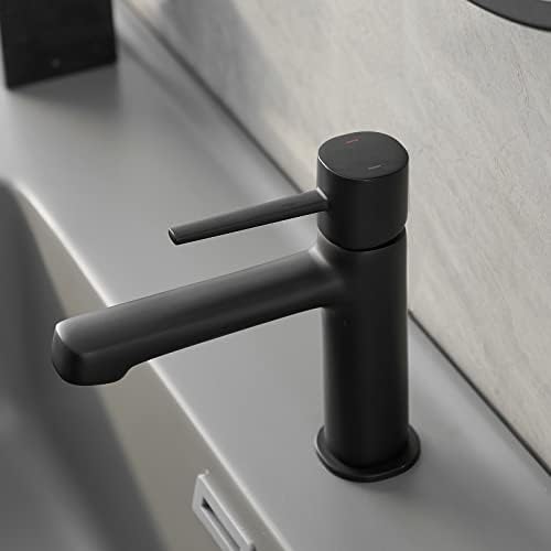 Bathfineness Single-Hole Matte Black Brass Bathroom Faucet with Pop-Up Drain