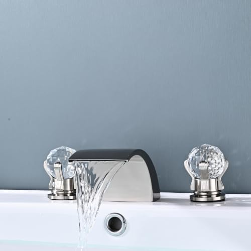3 Holes Widespread Brushed Gold Faucet with 2 Knob Handles