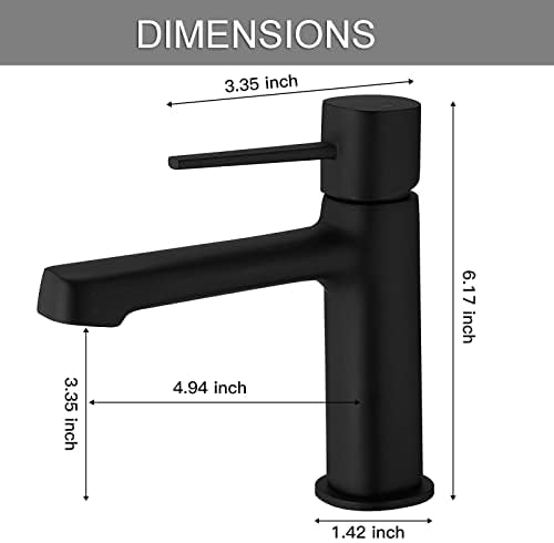 Bathfineness Single-Hole Matte Black Brass Bathroom Faucet with Pop-Up Drain