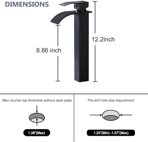 Vessel Sink Faucet Matte Black Tall Waterfall Faucet