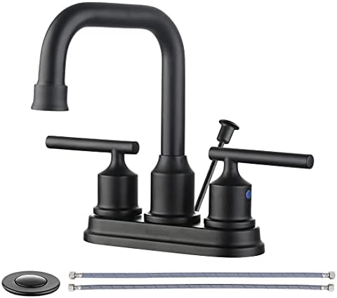 WOWOW 4-inch Black Bathroom Faucet with Lift Rod