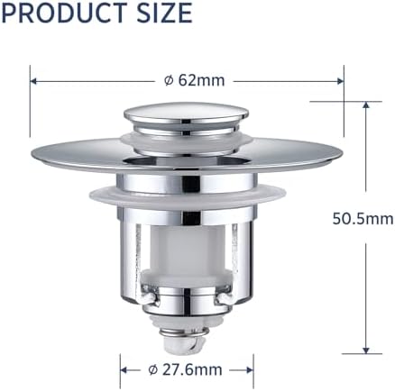 ADKADI 2-in-1 Bathroom Sink Stopper Chrome Silver