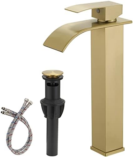 Stunning Tall Faucets Waterfall Faucet for Bathroom Sink Single Handle Brushed Gold