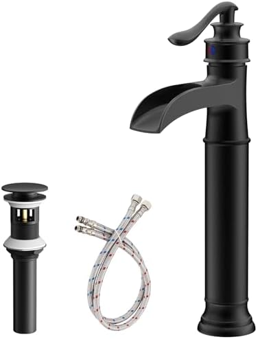 Matte Black Vessel Sink Faucet with Waterfall Flow and Single Handle