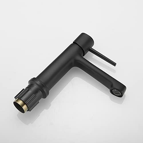 Bathfineness Single-Hole Matte Black Brass Bathroom Faucet with Pop-Up Drain