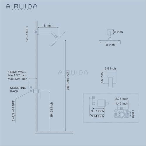 Airuida Stainless Steel Rain shower Faucet Set