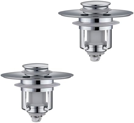 ADKADI 2-in-1 Bathroom Sink Stopper Chrome Silver