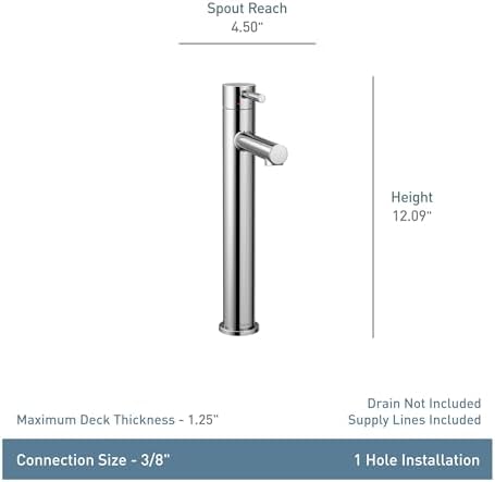 Moen 6192BLAlign One-Handle Single Hole Modern Vessel Sink