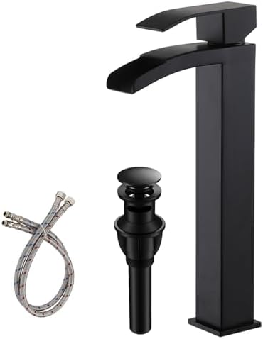VC CUCINE Vessel Sink Faucet for Bathroom Black Waterfall Design