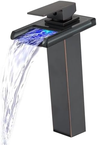 LED Bathroom Faucet with Waterfall Glass Spout and Oil Rubbed Bronze Finish
