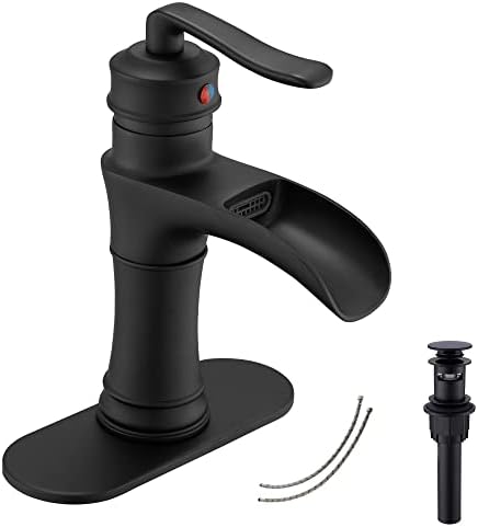 GGStudy Premium Waterfall Bathroom Faucet Single Handle One Hole Black Matte Black