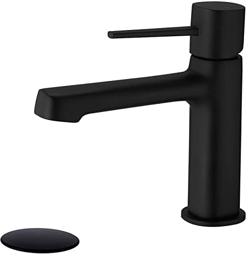 Bathfineness Single-Hole Matte Black Brass Bathroom Faucet with Pop-Up Drain