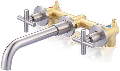 Arcora Brushed Nickel Bathroom Faucet Wall-Mounted with 2 Handles