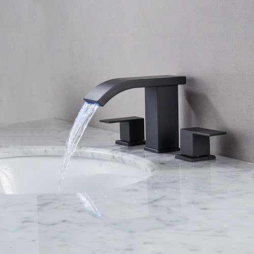 Skybathjoy - LED 3-Hole Bathroom Faucet waterfall design black anti-clog feature