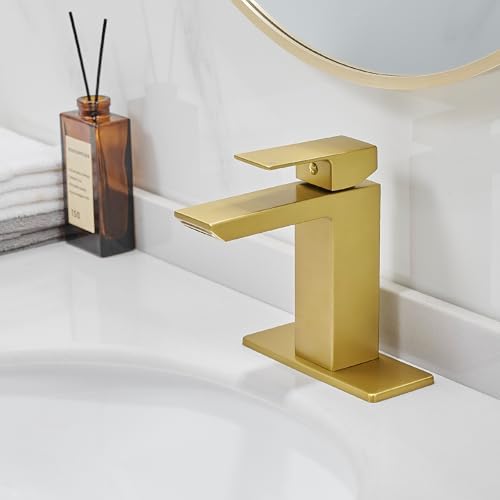 RUMOSE Brushed Gold Bathroom Faucet Set with Deck Plate