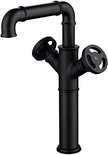 KunMai Bathroom Vessel Sink Faucet Matte Black 1-Hole 2-Handle Brass Faucet
