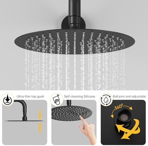 BESy 10-Inch Round Matte Black Shower System Professional-Scale Showers and Fixtures
