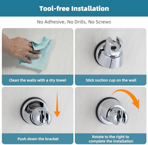 iFealClear Vacuum Suction Cup Shower Head Holder Wall-Mounted Chrome