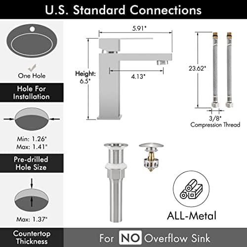 KES Single Hole Bathroom Faucet Brushed Nickel NSF Certified