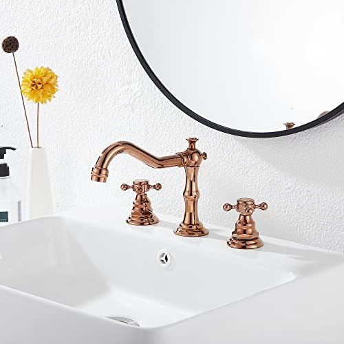 GGStudy 8-16inch Two Handles 3 Holes Widespread Bathroom Sink Faucet Copper Basin