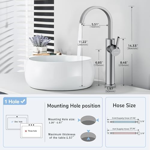 Premium Vessel Sink Faucet Hurran Brushed Nickel Modern Bathroom Fixtures