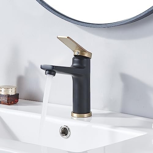 SHACO Brushed Gold Matte Black Single Hole Bathroom Faucet
