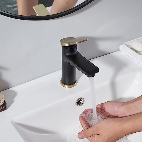 SHACO Brushed Gold Matte Black Single Hole Bathroom Faucet