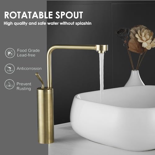 Hiendure Gold-Brushed Faucet - Bathroom Sink Instantly Perfect