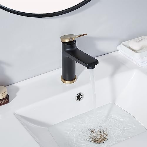 SHACO Brushed Gold Matte Black Single Hole Bathroom Faucet