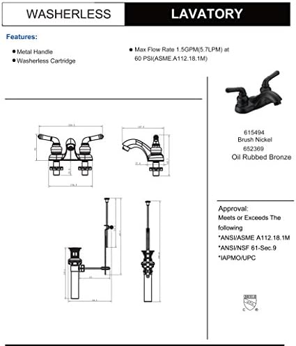 Designers Impressions 652369 Oil Rubbed Bronze Two-Handle Lavatory Faucet