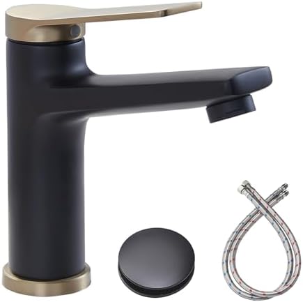SHACO Brushed Gold Matte Black Single Hole Bathroom Faucet