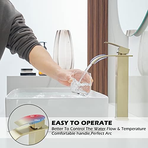 Stunning Tall Faucets Waterfall Faucet for Bathroom Sink Single Handle Brushed Gold