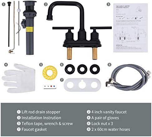 WOWOW 4-inch Black Bathroom Faucet with Lift Rod