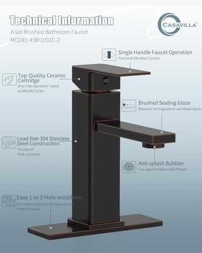 Casavilla Oil Rubbed Bronze Bathroom Sink Faucet with Pop-Up Drain