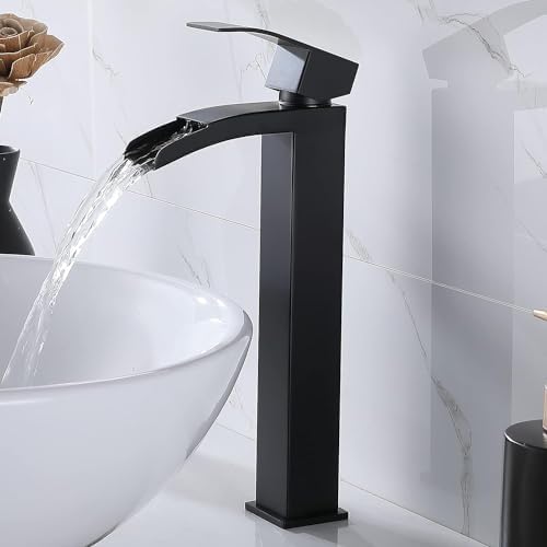 VC CUCINE Vessel Sink Faucet for Bathroom Black Waterfall Design