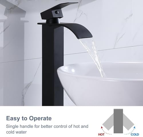 Vessel Sink Faucet Matte Black Tall Waterfall Faucet