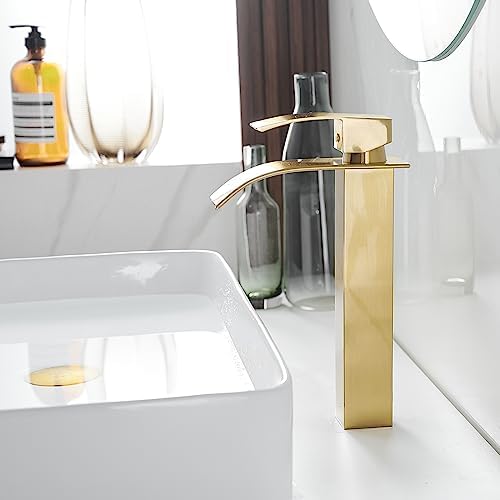 Vessel Sink Faucet Brushed Gold Modern Faucet Single Hole Faucet Shower Faucet