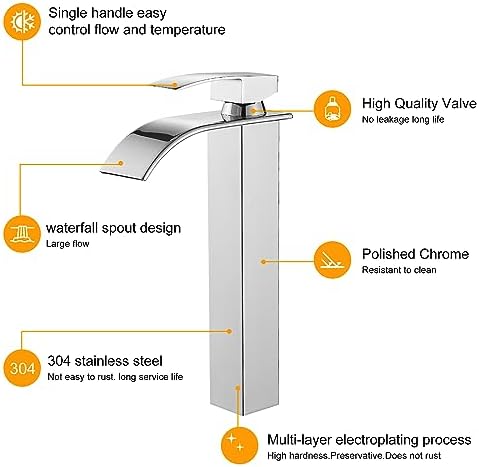 BESy Polished Chrome Waterfall Spout bathroom faucet