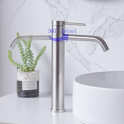 Gleaming Touch Faucets - Modern Brushed Nickel Vessel Sink Faucet
