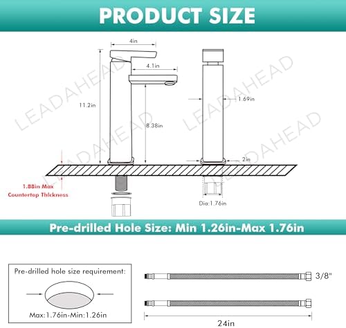 LEADAHEAD 24Inch Chrome Bathroom Sink Faucet with Touch Technology 24Month Warranty