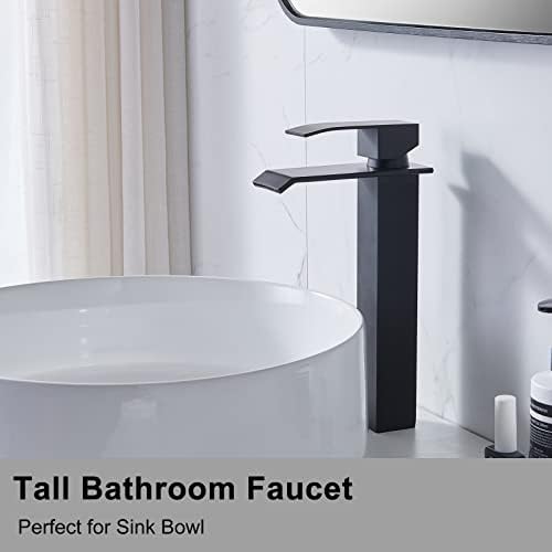 Sturdy Matte Black Vessel Faucet for Sink Tall Waterfall Bathroom Faucet