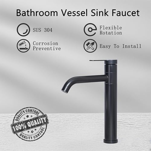 Comllen Tall Bathroom Faucet 360 Swivel Matte Black Vanity Sink