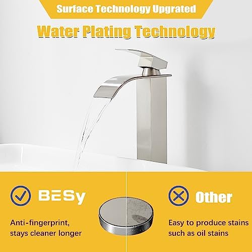 BESy Touch on Faucet - Waterfall Design Brushed Nickel Durable Modern