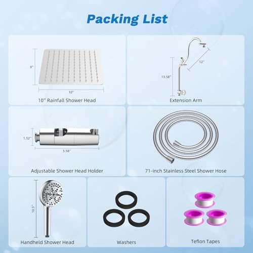 Hibbent 10 All-Metal Rainfall Shower Head Combo