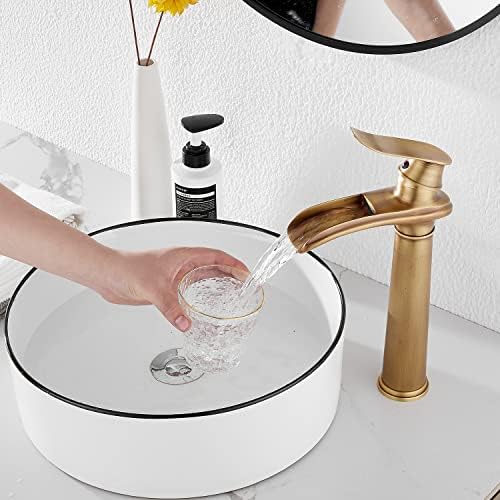 Tall antique brass bathroom faucet with ceramic disc and US fittings
