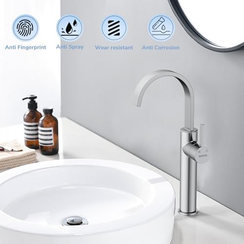 Premium Vessel Sink Faucet Hurran Brushed Nickel Modern Bathroom Fixtures
