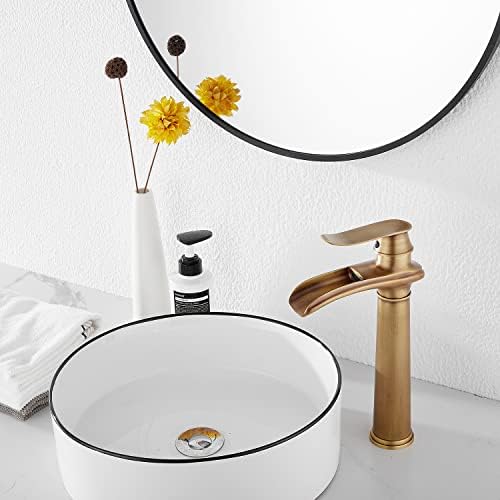 Tall antique brass bathroom faucet with ceramic disc and US fittings